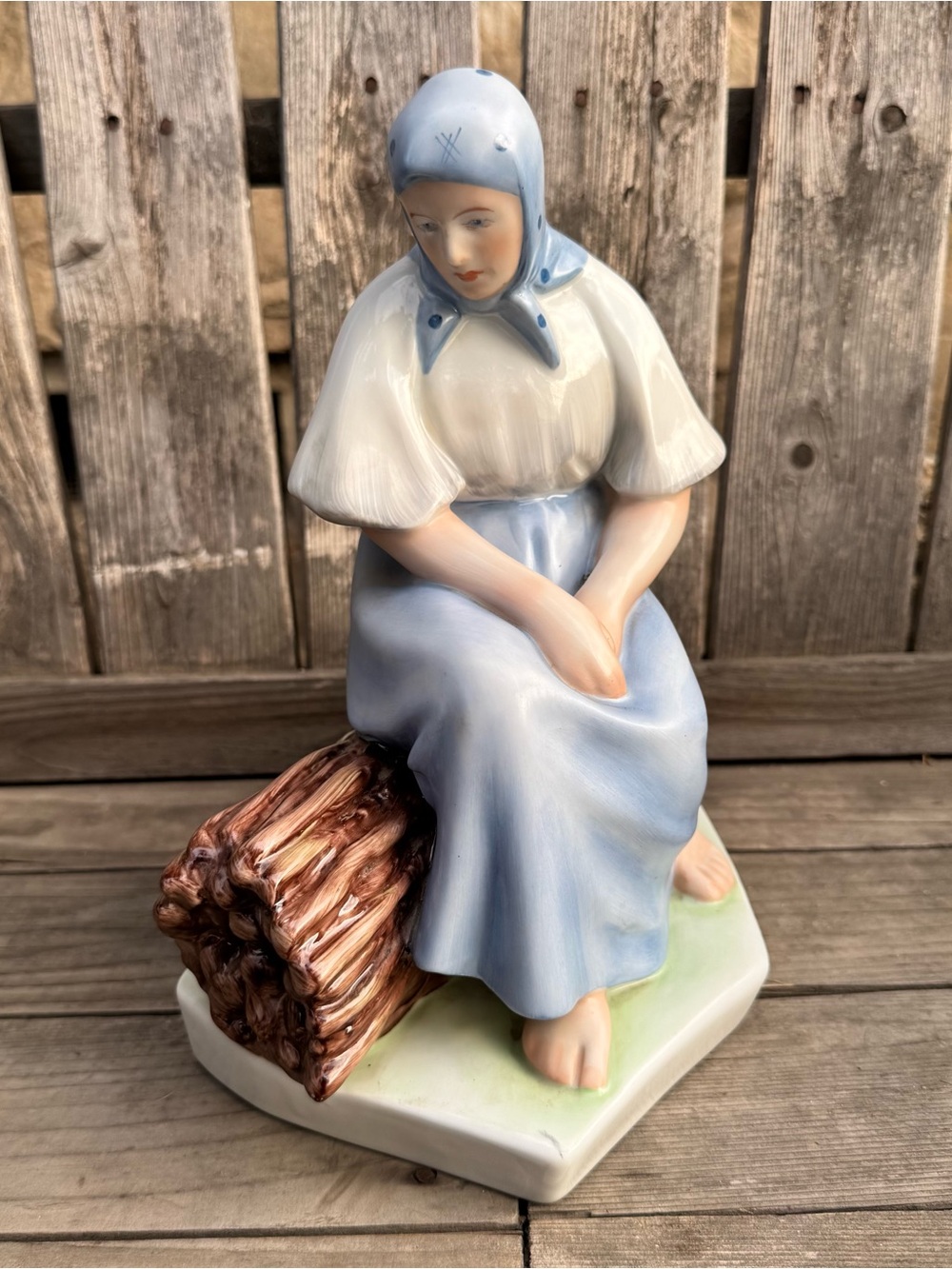 Vintage Zsolnay Hungary Porcelain Peasant Woman Figurine